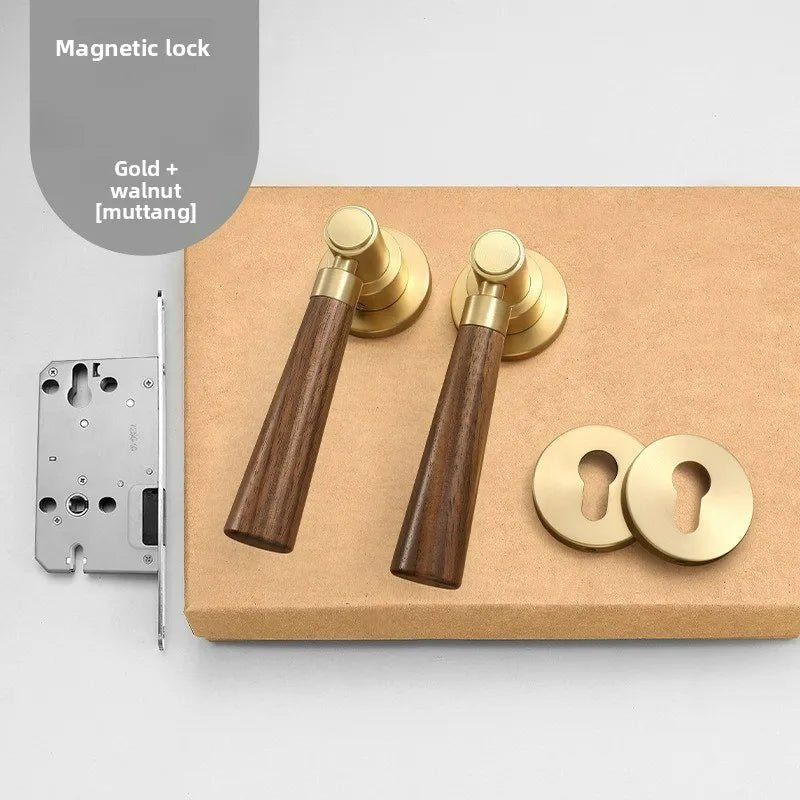 Retro Wooden Door Handle Lock | Silent Magnetic Split Lock
