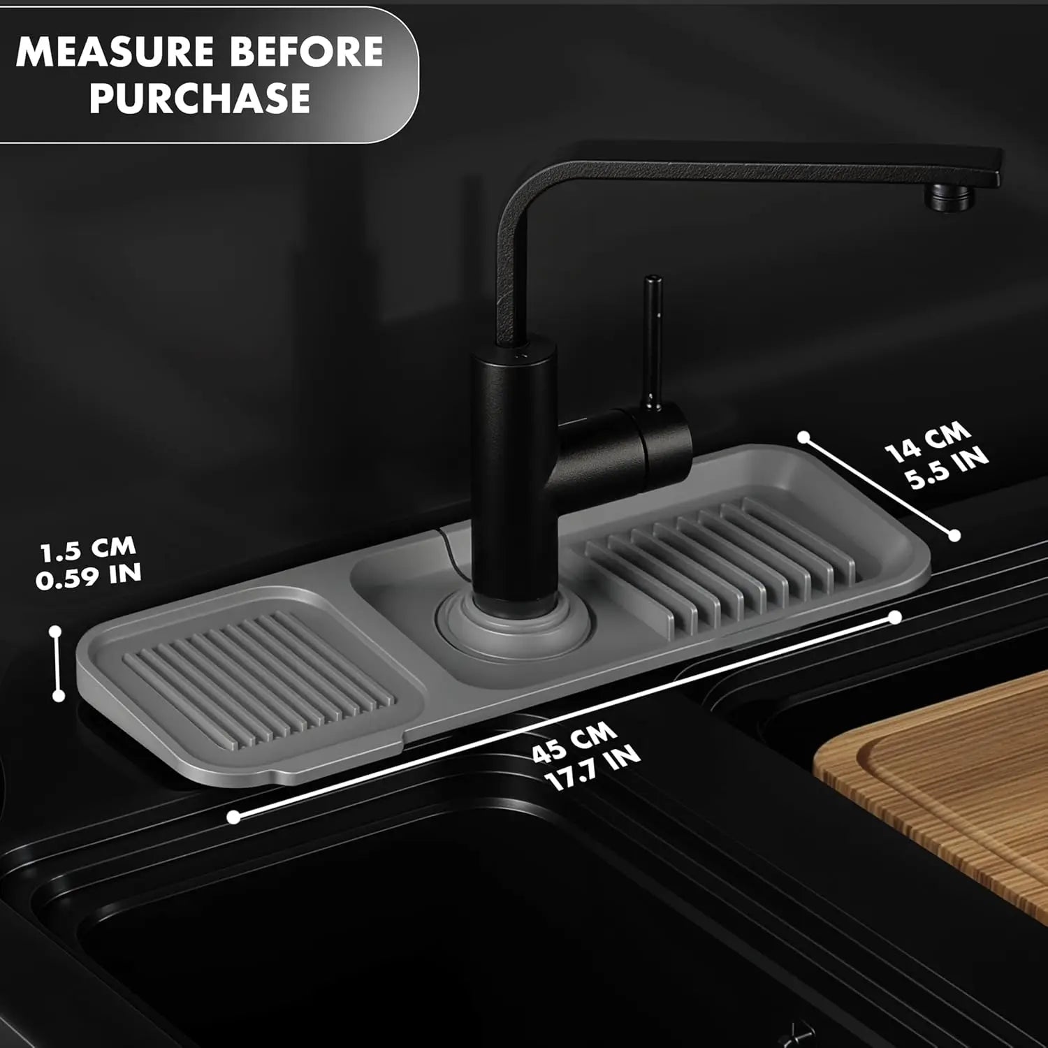 14.5/18x5.5 Inch Sink Splash Guard Faucet Handle Drip Catcher Tray Longer Silicone Mat Dish Soap Sponge Holder Bathroom Kitchen Peaceful Pleasures Health and Wellness