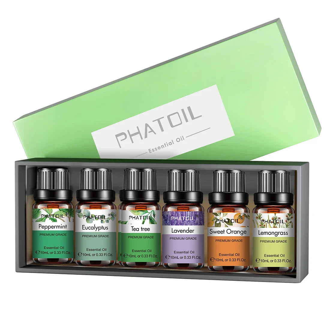 PHATOIL 6-Pack Pure Essential Oils Gift Set – 10ml Diffuser