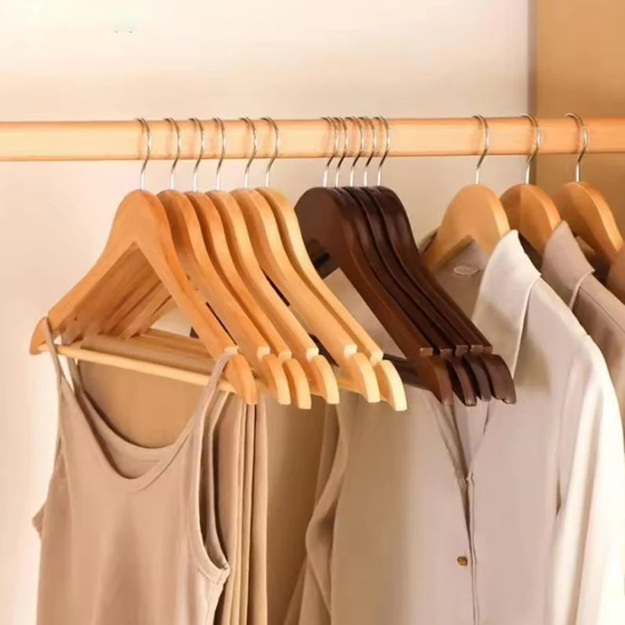 Solid Wood Clothes Hangers with Non-Slip Pant Bar (5 or 10 Pack)