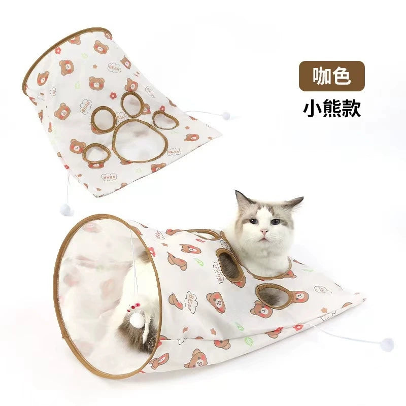 Foldable Cat Tunnel Toy – Crinkle Paper, Plush Balls & Mouse