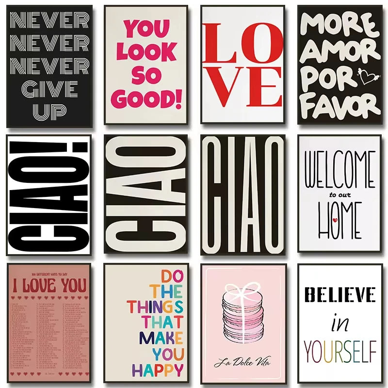 Hello Inspired Ciao Wall Art Canvas Painting Love Inspirations Quote Posters Minimalisme for Living Room Home Decor Cuadros Peaceful Pleasures Health and Wellness
