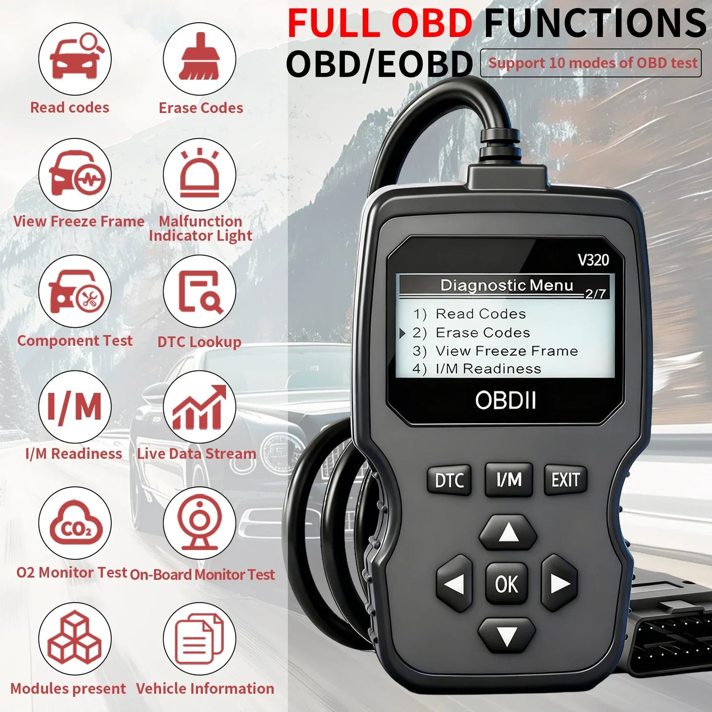 2025 New Model Obd2 Scanner — Handheld Car Diagnostic Tool That Supports Code Reading/Erasure, Real-Time Data Stream, Engine Fault Light, Battery Testing, Etc Red and Black Design, Suitable for Vehicle Diagnostics, Vehicle Peaceful Pleasures Health and Wellness
