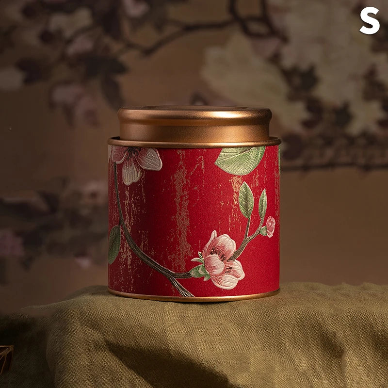 Chinese Floral Round Tea Tin Canister | Airtight Storage Box