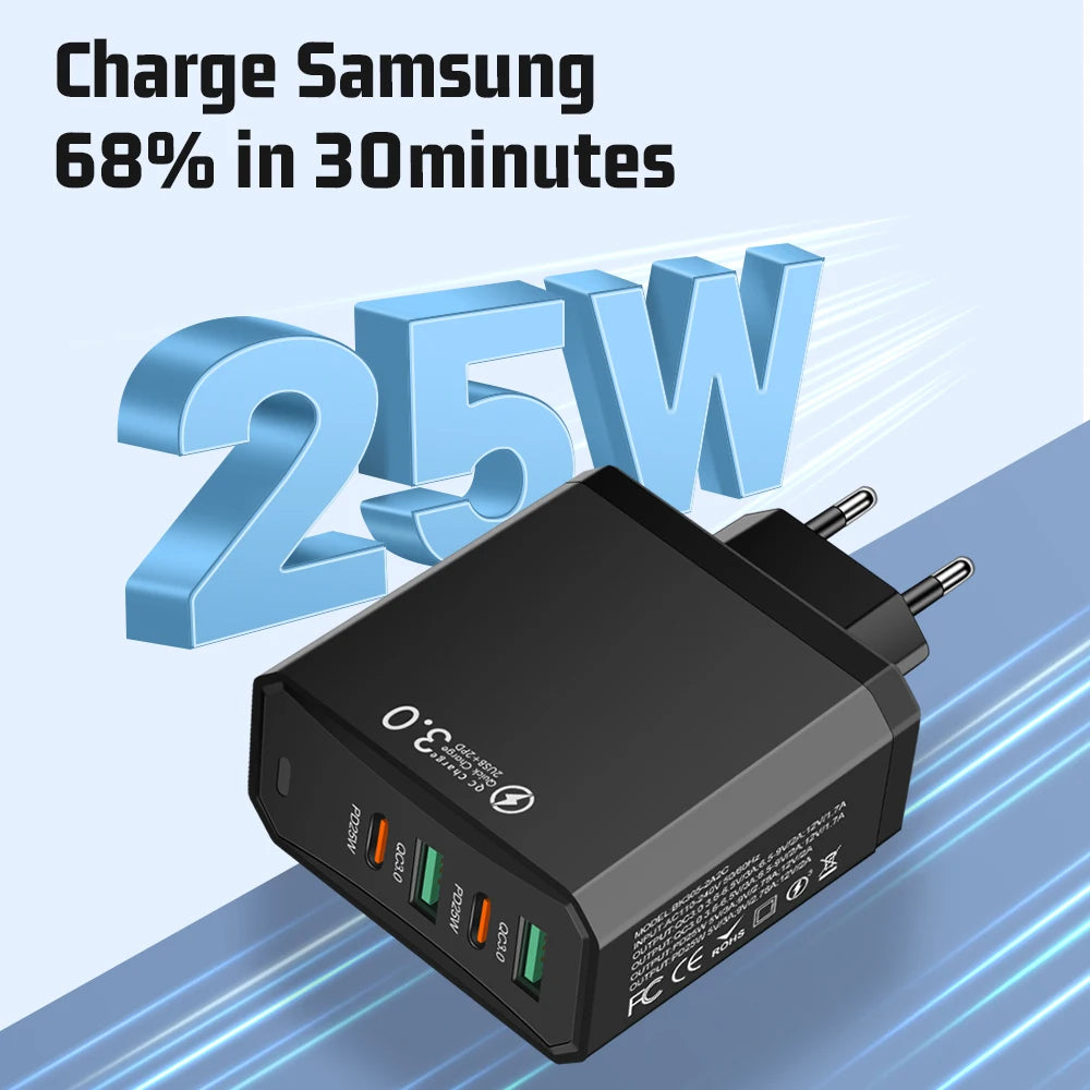 25W 4-Port USB-C Fast Charger QC3.0 – iPhone & Android Peaceful Pleasures Health and Wellness