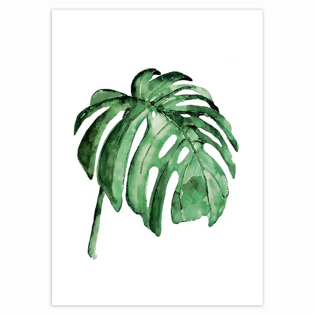 Tropical Nordic Green Leaves Canvas Wall Art | Botanical Print