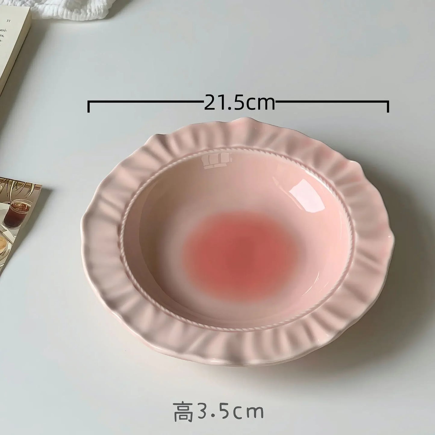Advanced French Irregular Embossed Lace Plates Fruit Plate Pasta Plate Retro Solid Color Skirt Plate Cream Plates Dessert Plates Peaceful Pleasures Health and Wellness pink