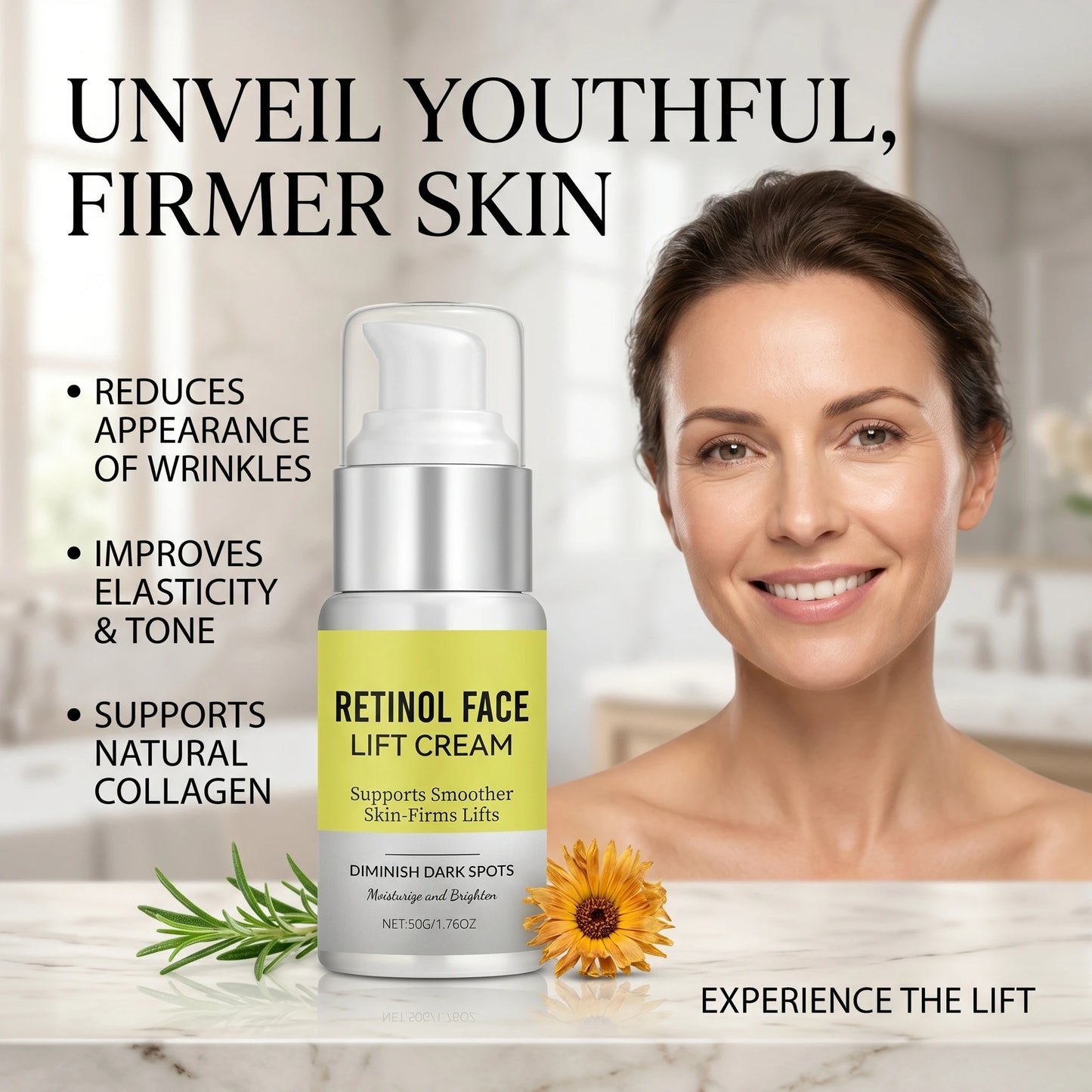 Retinol Face Cream Dark Spot Corrector Firming Lifting & Brightening Moisturizer Restores Elasticity Hydrate Repairing Skin Care Peaceful Pleasures Health and Wellness