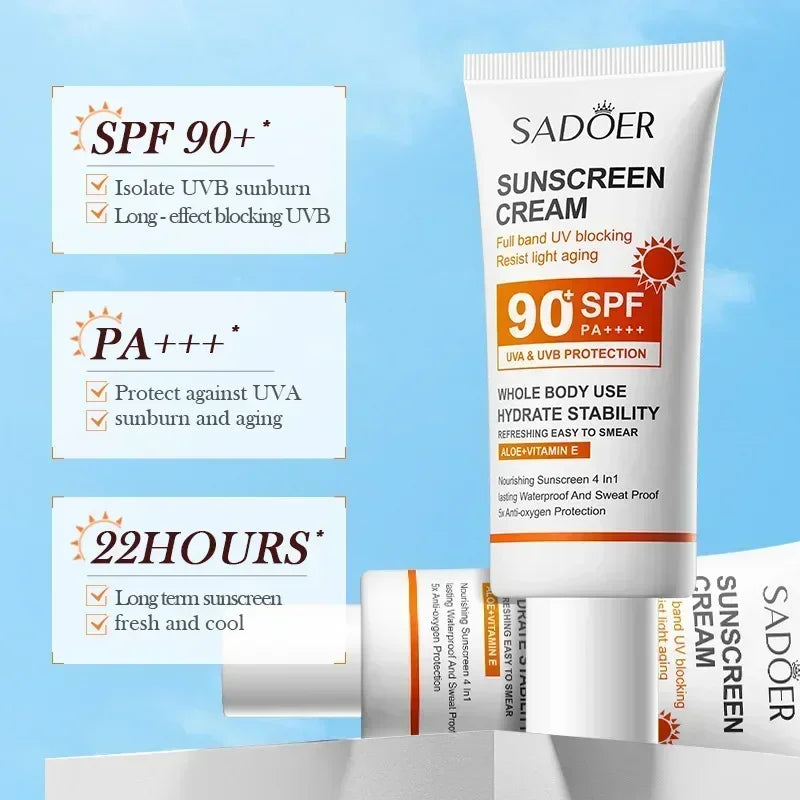 SPF90+ sunscreen, UV protection, whitening sunscreen, moisturizing, whitening, facial and body sunscreen, skin care, anti-aging Peaceful Pleasures Health and Wellness