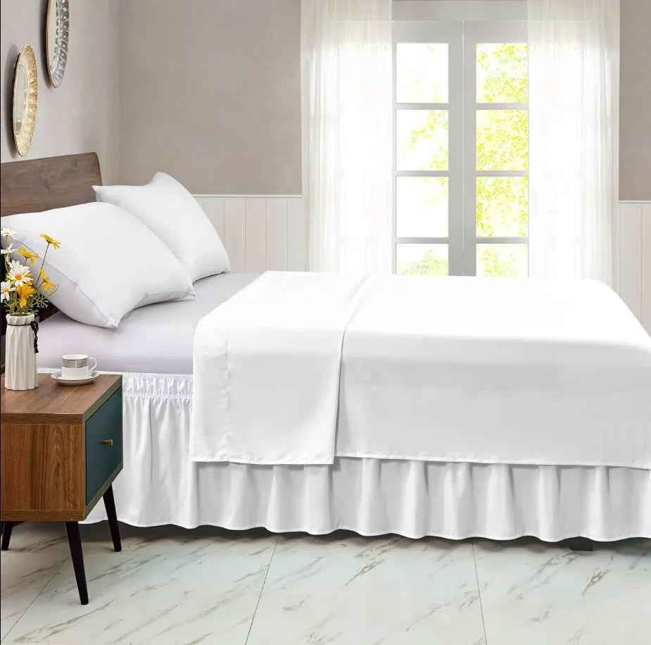 Wrap Around Dust Ruffle Bed Skirt - for Queen Size Beds with 14 in. Drop - Easy Fit Elastic Strap - Wrinkle Free, Machine Wash Peaceful Pleasures Health and Wellness