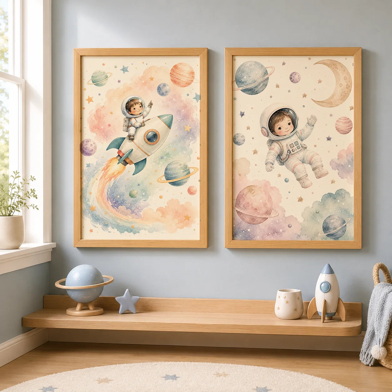 Nursery Wall Art Space Astronaut Animal Poster Print Canvas Painting Moon Planet Rocket Baby Room Wall Decor Peaceful Pleasures Health and Wellness
