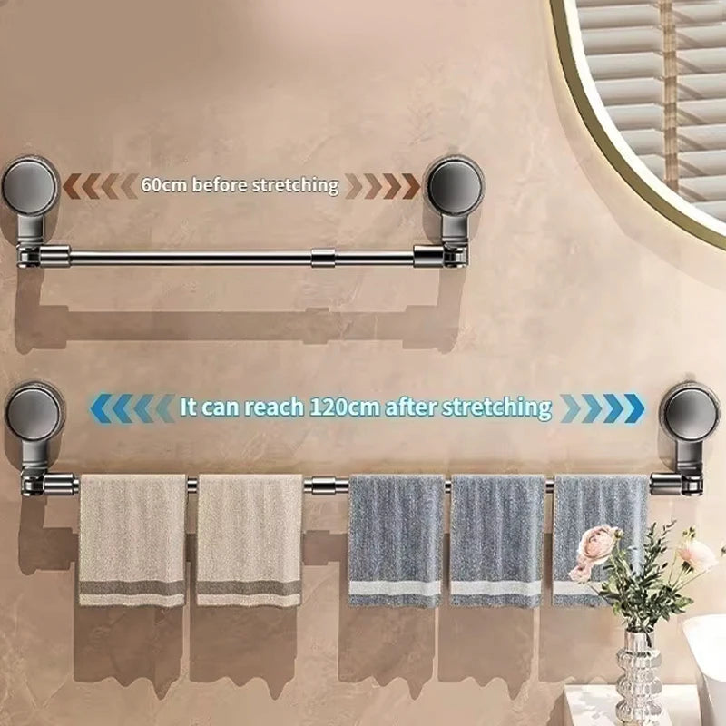 Extendable Suction Cup Towel Rack | No-Drill Aluminum Bar