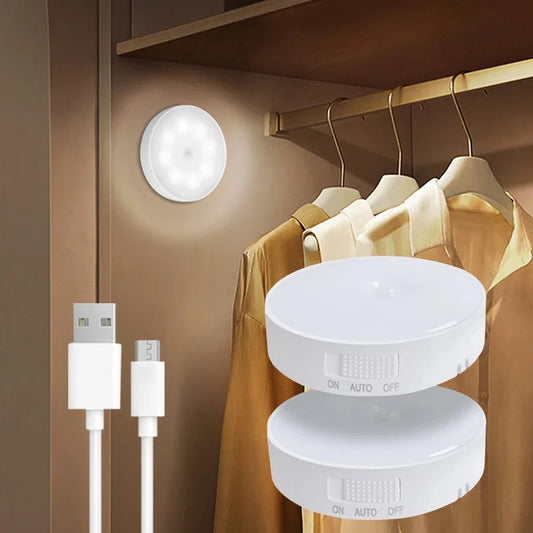 Colorful LED Night Light Motion Sensor Lights Wireless Magnetic Round Night Lamp Kitchen Cabinet Bedroom Atmosphere Decor Peaceful Pleasures Health and Wellness