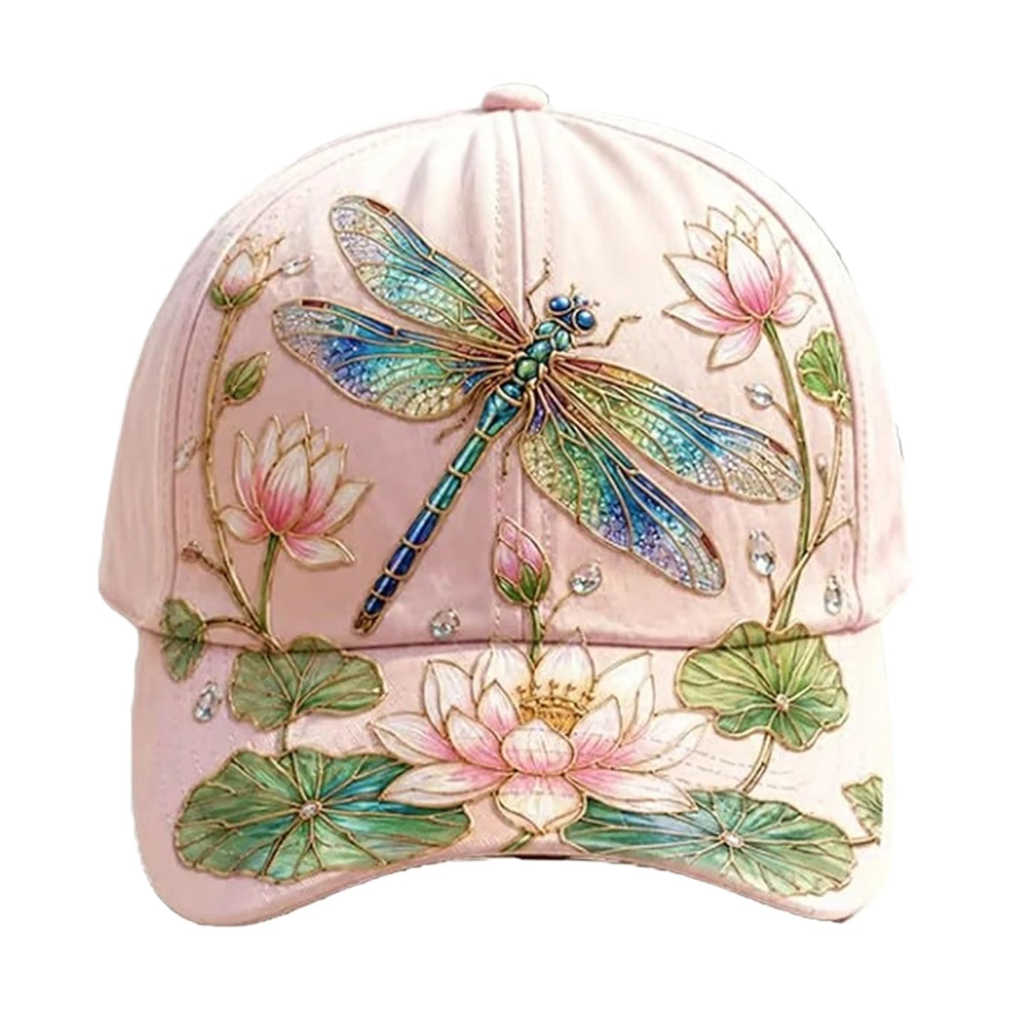 Cotton Animal Pattern Baseball Hat Adjustable Lightweight Casual Sun Hats Breathable for Nature Lover Gardeners Women Peaceful Pleasures Health and Wellness Dragonfly Flower