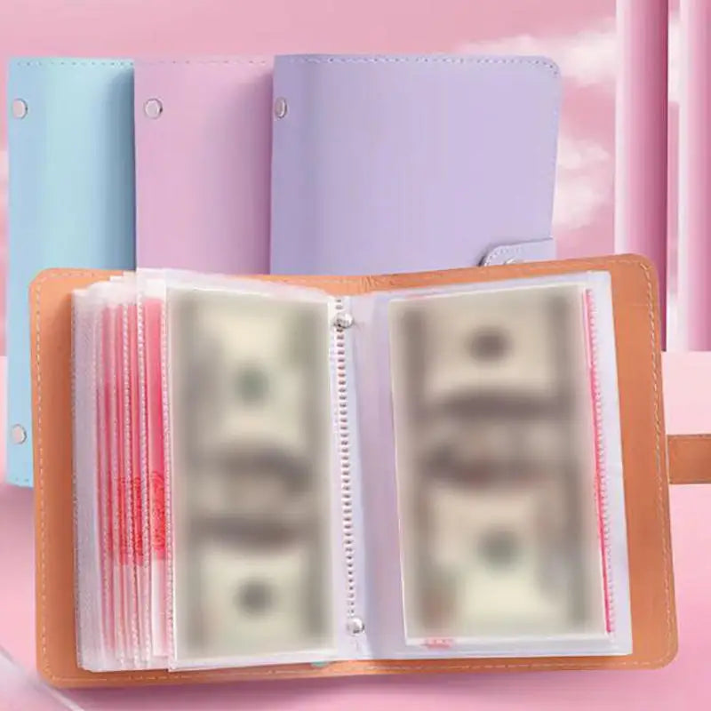 Large Capacity Cash Saving Organizer Book with Double Sided Pockets PU Leather Bill Storage Album for Budgeting Peaceful Pleasures Health and Wellness