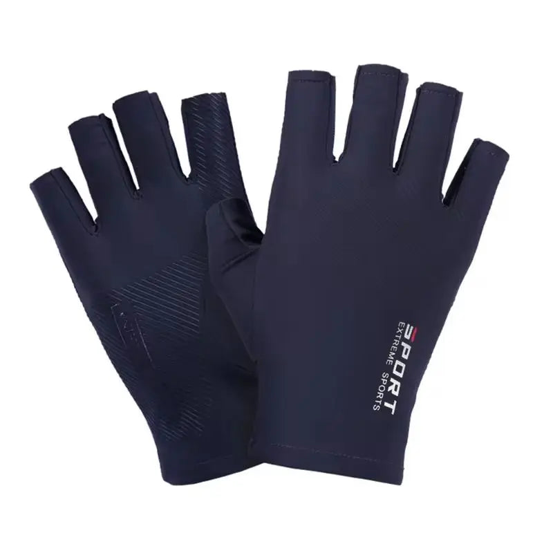 Ice Silk Halffinger Cycling Gloves for Men and Women Outdoor Sports Fitness Driving Fishing Highelastic Comfortable Peaceful Pleasures Health and Wellness Half Blue 2pcs