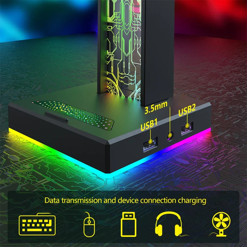RGB Gaming Headset Stand | 10 Lighting Modes, USB & Audio Port