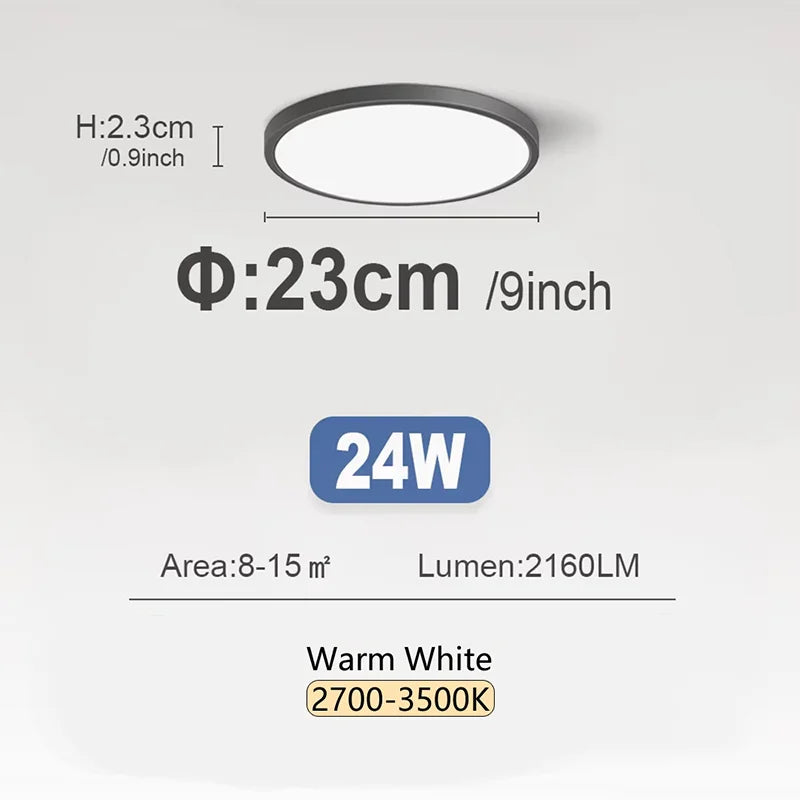 RUNTOIN 24W/28W Ultra-Thin Round LED Ceiling Light Panel