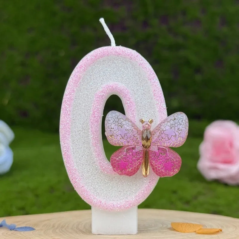 Number 1-9 Birthday Candle Cake Topper Colours Creative Candle Cute Pink Butterfly Digital Candle Birthday Wedding Party Decor Peaceful Pleasures Health and Wellness 0