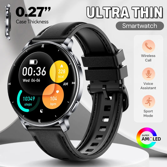 Yoateo Ultra Thin Smart Watch | GPS, AMOLED, Bluetooth, 3ATM Smart Watch Peaceful Pleasures Health and Wellness black
