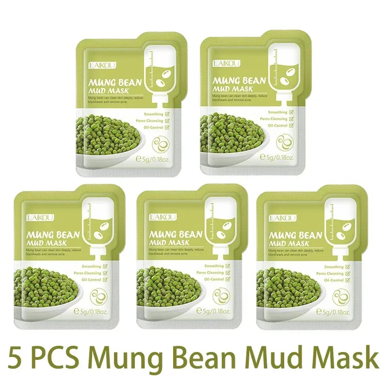LAIKOU Purifying Clay Facial Mask – Deep Cleansing Mud Mask 5g Peaceful Pleasures Health and Wellness Mung Bean