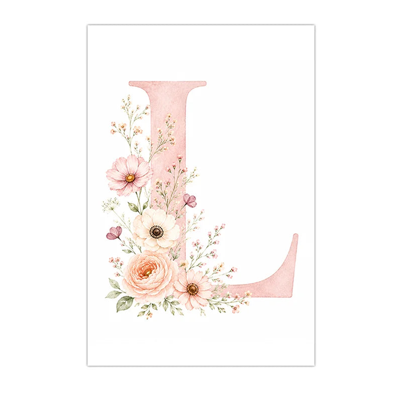 Custom Alphabet Wall Art Floral Rainbow Letter Canvas Painting Pink Poster Print Kids Room Wall Decor Peaceful Pleasures Health and Wellness