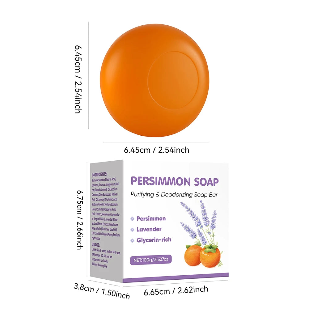 Persimmon Soap Bar for body odor control, Japanese Persimmon & Lavender Extract For Unisex, Purifying & Deodorizing Soap, 100g Peaceful Pleasures Health and Wellness