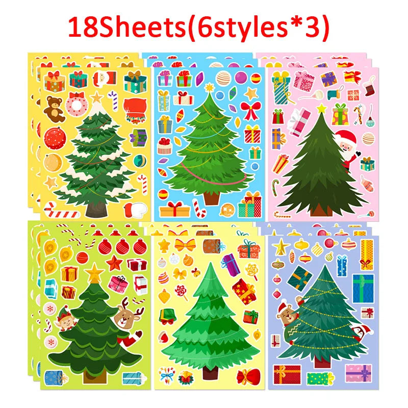 Christmas Tree Party Favors Stickers Kids DIY Puzzle Childern Gifts