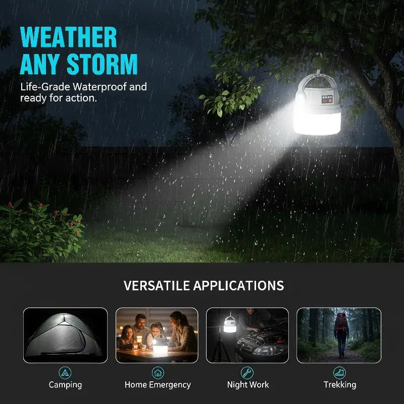 Solar Rechargeable LED Camping Lantern – 1800mAh, 6 Modes