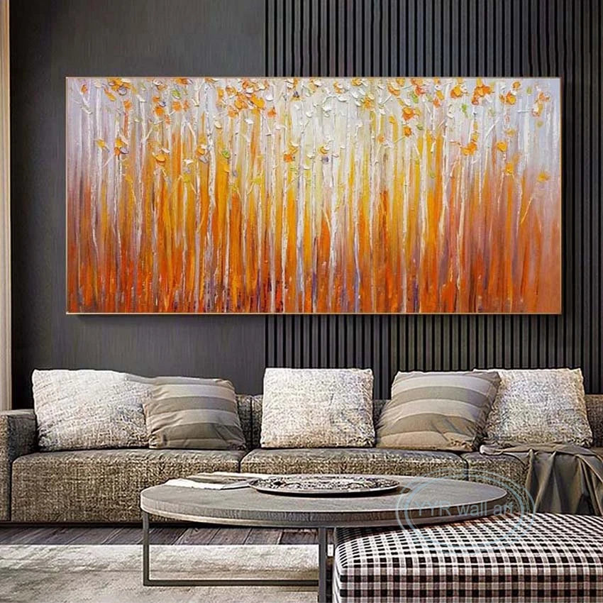 Hand Painted Orange Fortune Trees Canvas Oil Painting Abstract Art Decor Poster Living Room Sofa Salon Bedroom Restaurant Mural Peaceful Pleasures Health and Wellness No frame 40cmx80cm