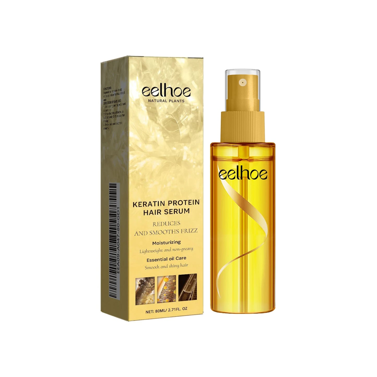 Keratin Protein Hair Serum Nourishing Repairing Damaged Hair Improve Gloss Reduce Hair Frizz Refreshing Hairdressing Oil Essence Peaceful Pleasures Health and Wellness 80ml Boxed