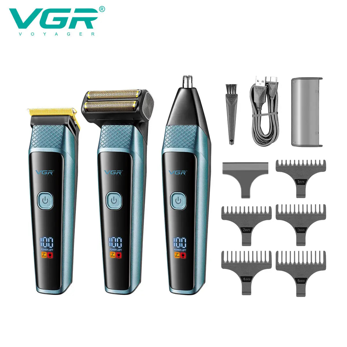 VGR 366 Cross-border New Retro Electric Clipper 3-in-1 Set Nose Hair Replacement Digital Display Shaver Peaceful Pleasures Health and Wellness 366 blue