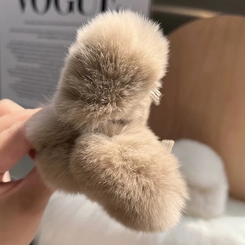 Otter Rabbit Fur Clip Korean Furry Hair Clip Cute Furry Shark Clip Headband Back of The Head Hair Clip Fashionable and Versatile Peaceful Pleasures Health and Wellness