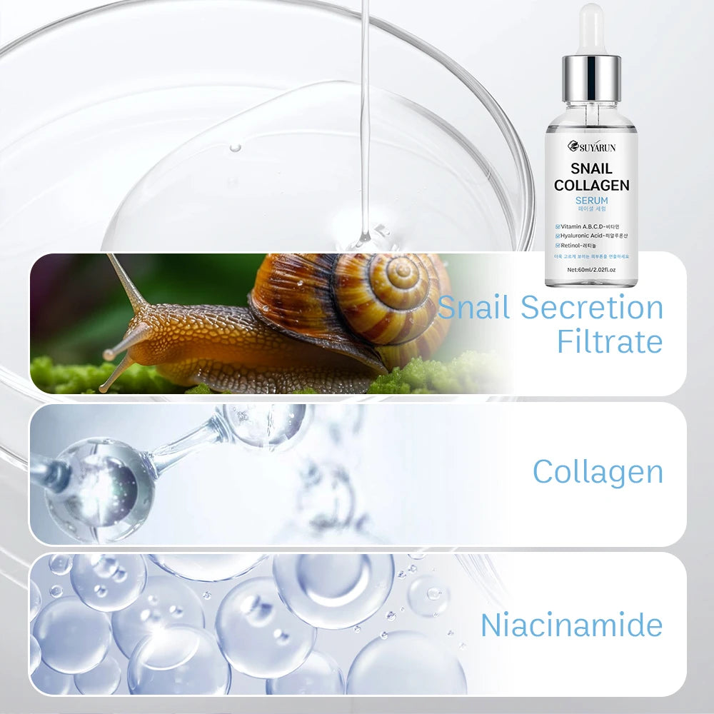 SUYARUN Snail Collagen Essence Serum - Anti-Aging, Brightening & Hydrating Facial Treatment for All Skin Types. Peaceful Pleasures Health and Wellness