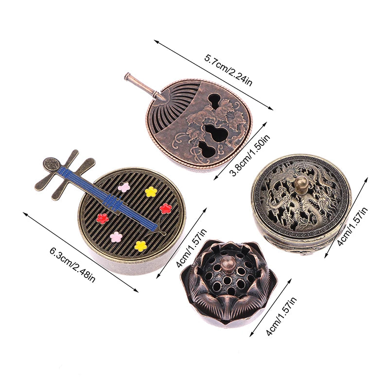Mini Antique Pocket Incense Burner | Chinese Hollow Zinc Alloy Decor