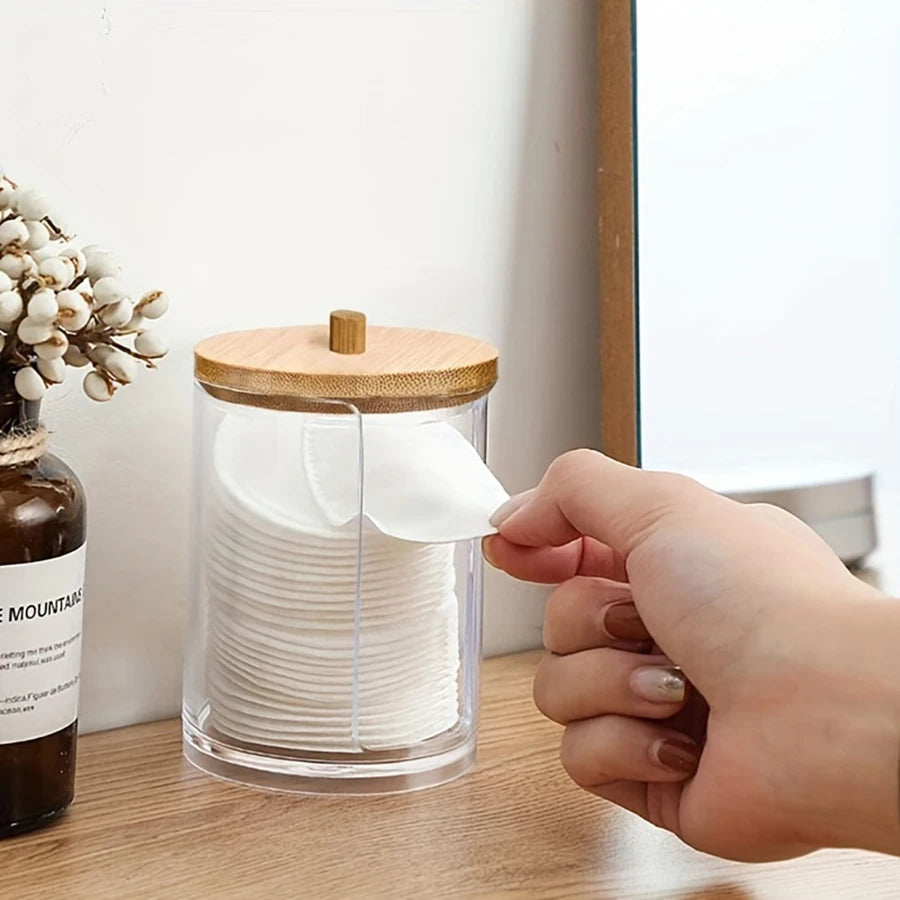 Clear Acrylic Makeup Organizer – Cotton Pad & Swab Holder Cosmetic Storage Jar