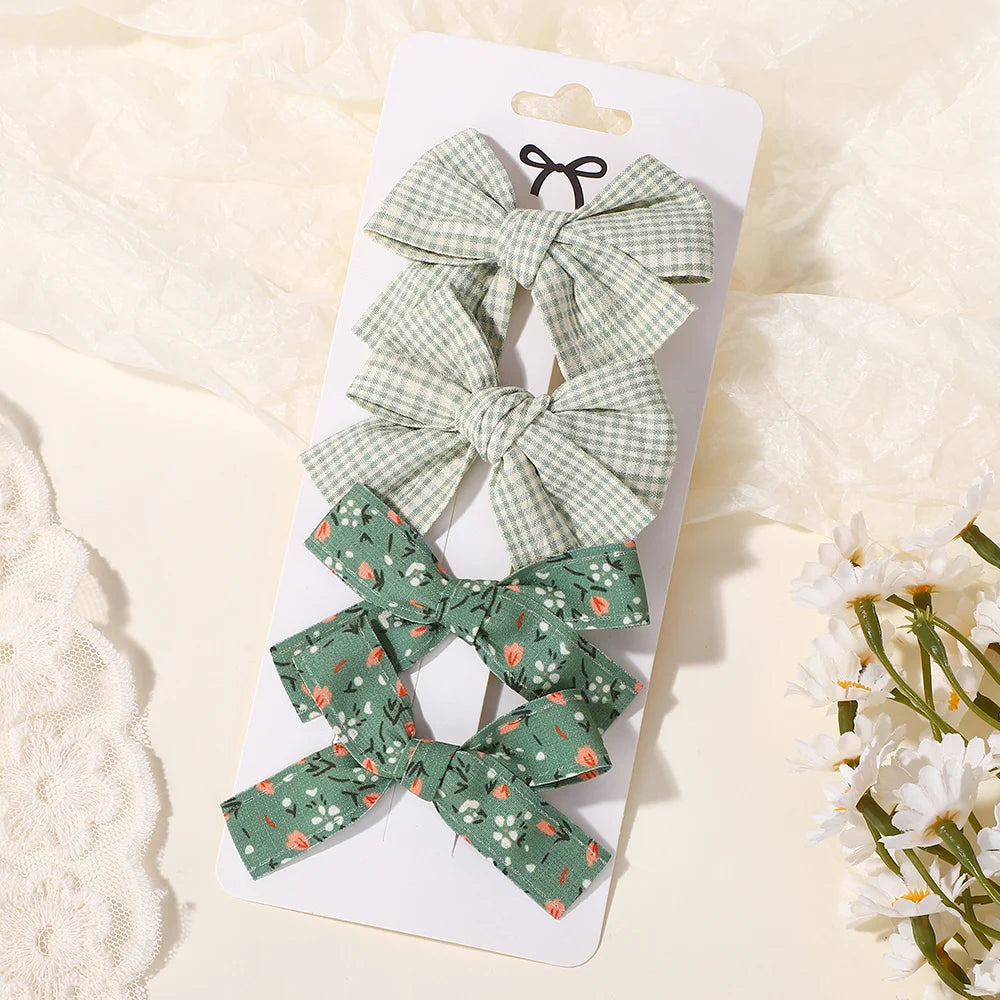 Lovely Cotton Bowknot Clips Safe Hairpins Girl Fresh Pastoral