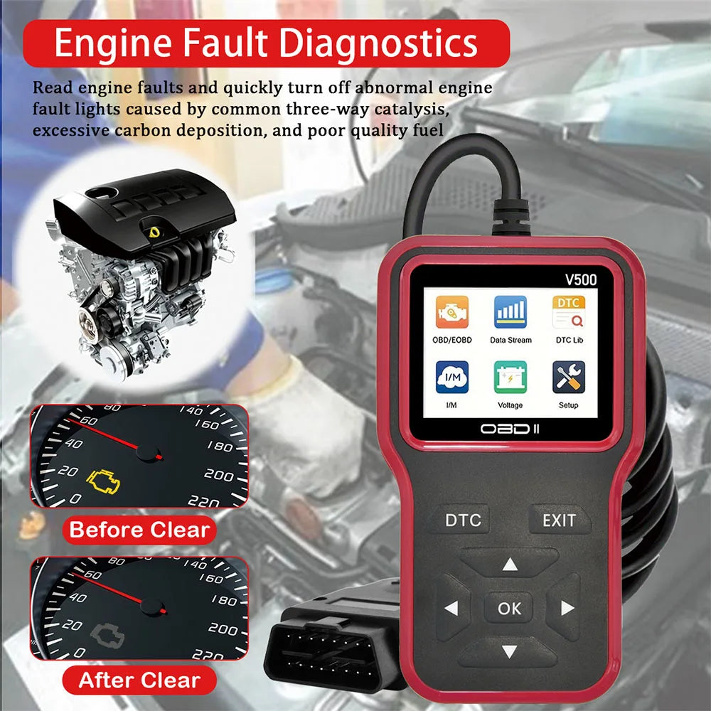 V500 Obd2 Scanner Diagnostic Tool Car Engine Code Reader Check Engine Light Reset Battery Voltage Tester for All Obdii Cars Peaceful Pleasures Health and Wellness