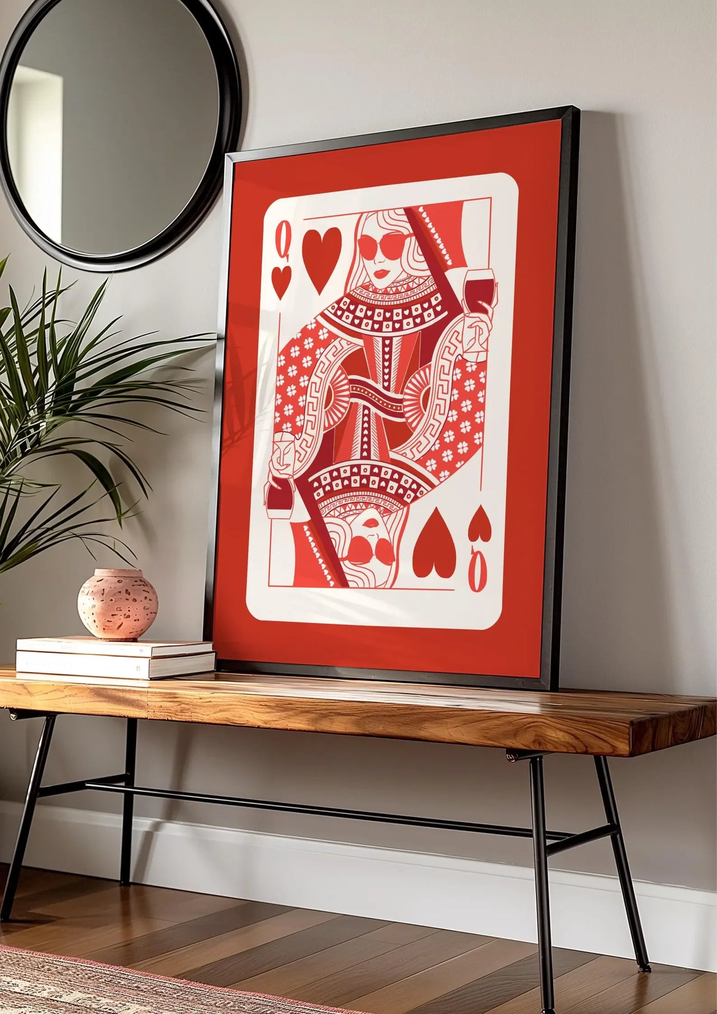 Queen of Hearts Canvas Wall Art | Maximalist Playing Card Print