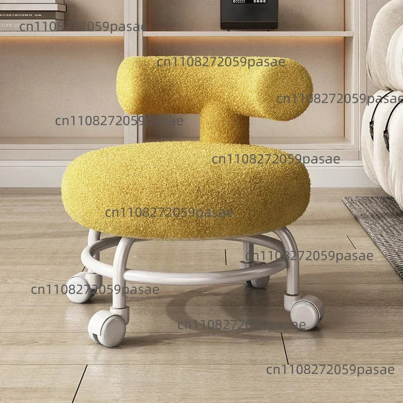 Lamb Wool Rolling Low Stool – 8 Colors, Carbon Steel Frame