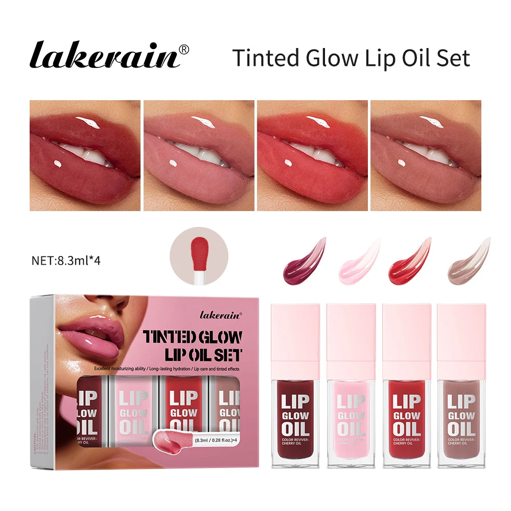 Tinted Glow Lip Oil Set Long Lasting Moisturizing Deep Hydrating Diminishes Lip Lines Waterproof Lipstick Natural Lip Makeup Kit Peaceful Pleasures Health and Wellness SET