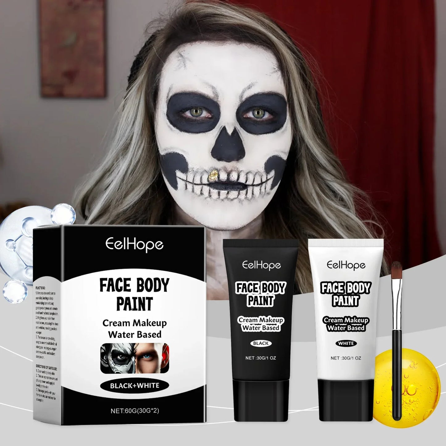 Halloween Black & White Face Paint Cream – Clown Cosplay Makeup