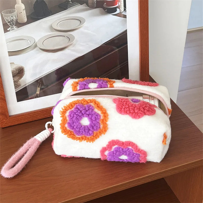 Plush Flower Makeup Bag – Fluffy Cosmetic Travel Pouch