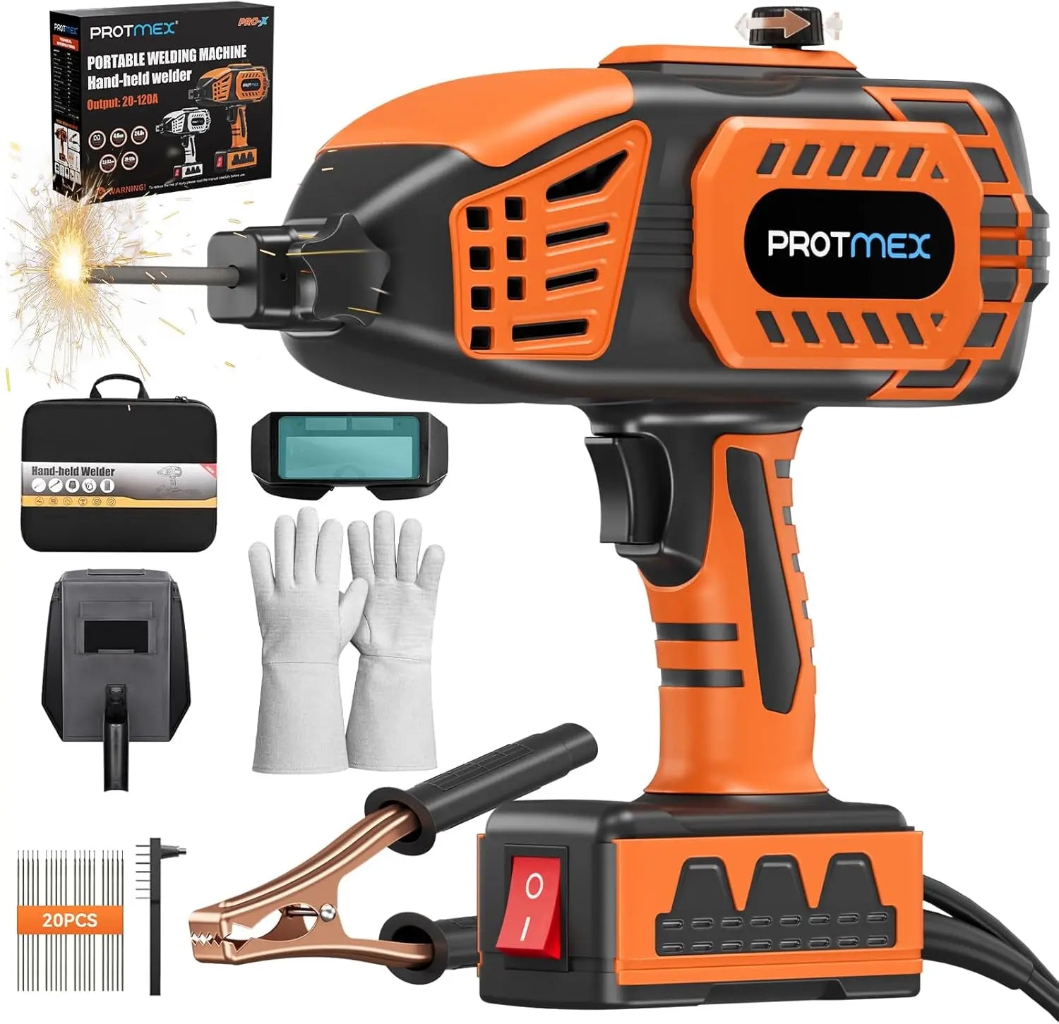 Protmex portable welder with accessories on a white background