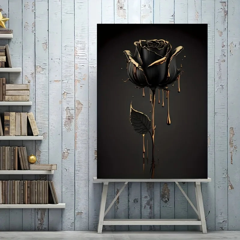 Golden Black Rose Canvas Wall Art | Floral Poster Room Decor Canvas Wall Art Peaceful Pleasures Health and Wellness