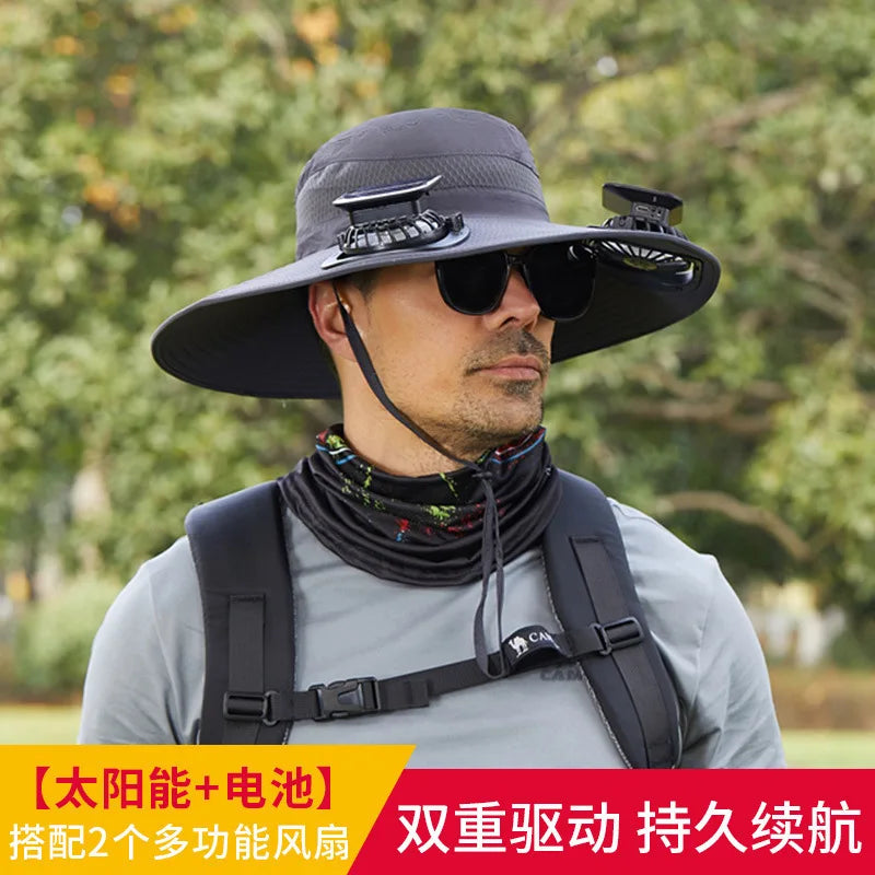 URGGU Solar Fan Hat – Wide Brim UV Protection, 2 Fans