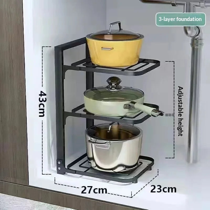 Stainless Steel Multi-Layer Pot Rack Under-Sink Organizer