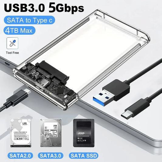 2.5 inch Hard Drive Enclosure USB 3.0/Type C to SATA III Clear External Hard Drive Case for 2.5 inch SATA SSD HDD Support UASP Peaceful Pleasures Health and Wellness