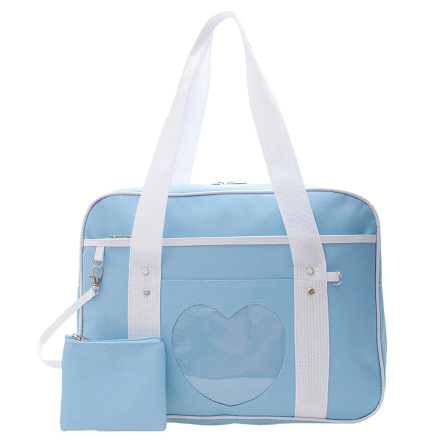 JK Uniform Style Tote Bag Anime Design Sweetheart Pattern Cute School Bag for Girls Lightweight Durable Synthetic Fiber Daily Peaceful Pleasures Health and Wellness Blue