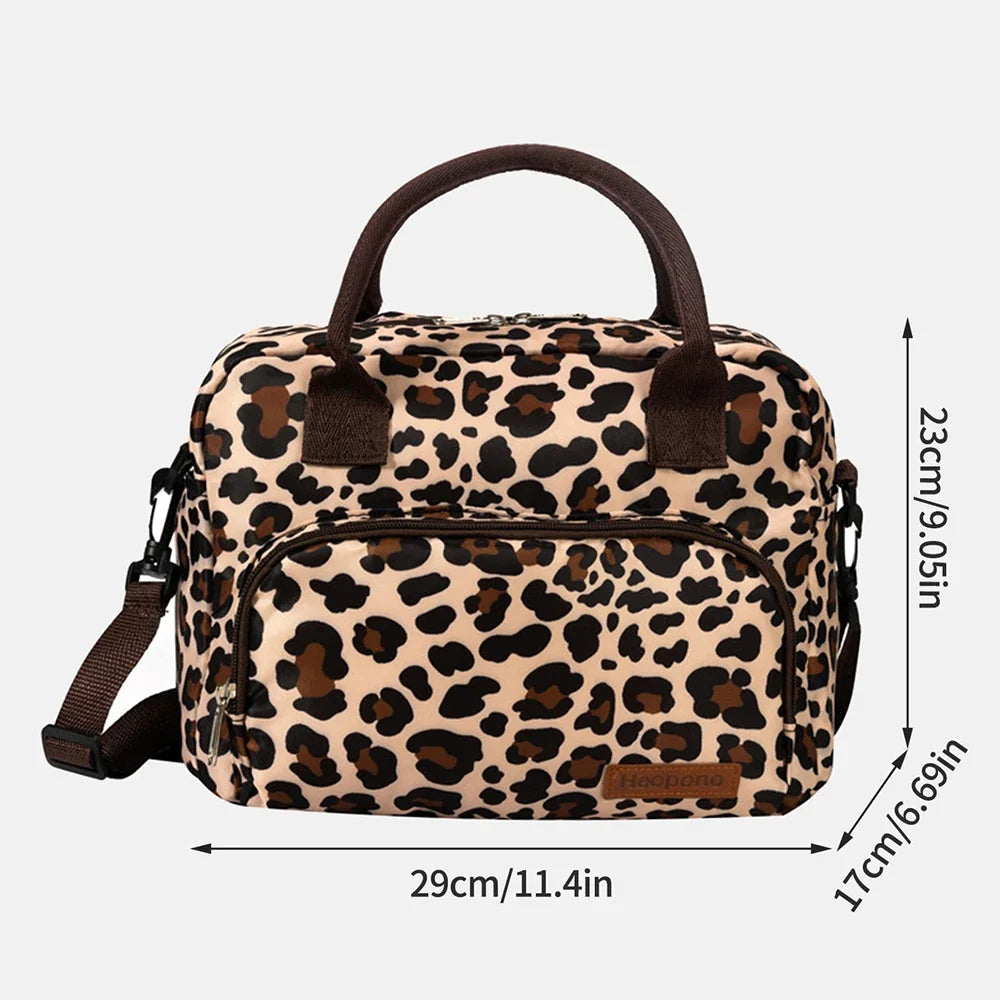 Leopard Print Oxford Cloth Food Insulation Bag Handheld Crossbody Ice Pack for Picnic Travel Food Preservation Storage Peaceful Pleasures Health and Wellness